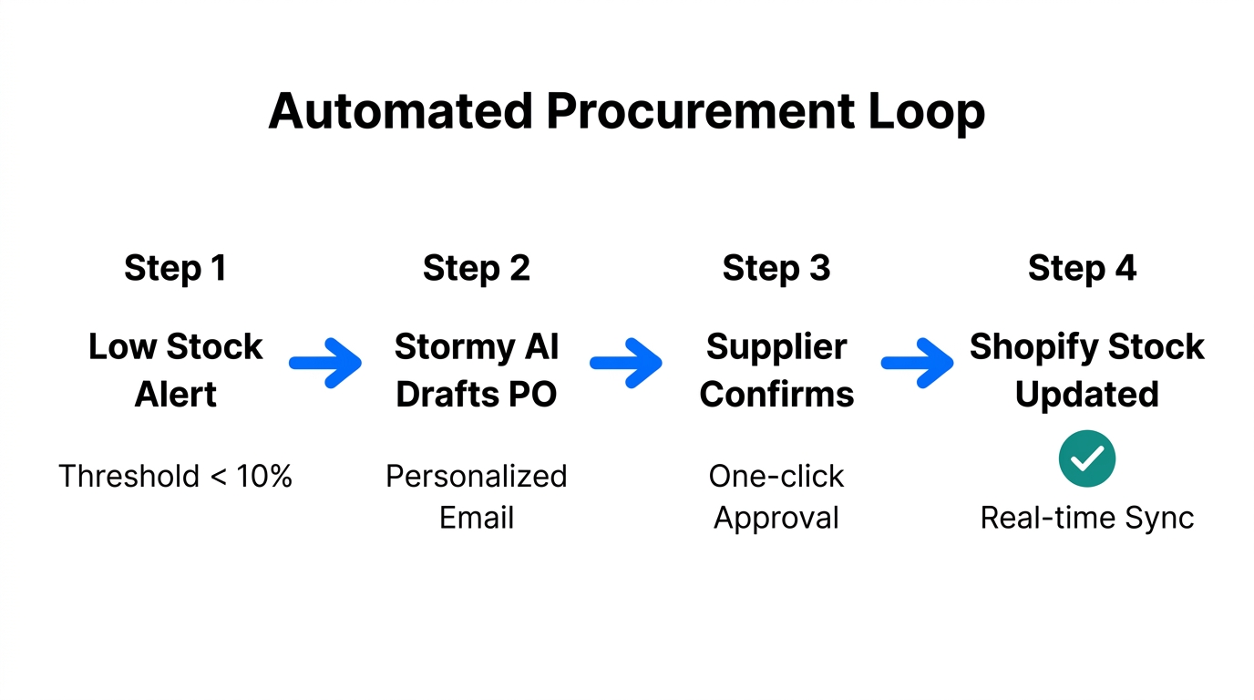 The four-step automated loop for maintaining supplier stock levels.