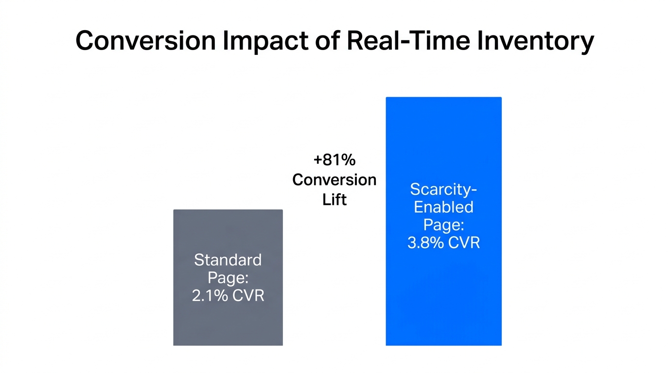 Comparison of conversion rates with and without real-time scarcity alerts.