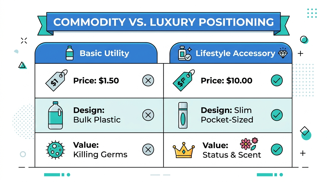 Comparison of traditional commodity pricing versus luxury accessory positioning.