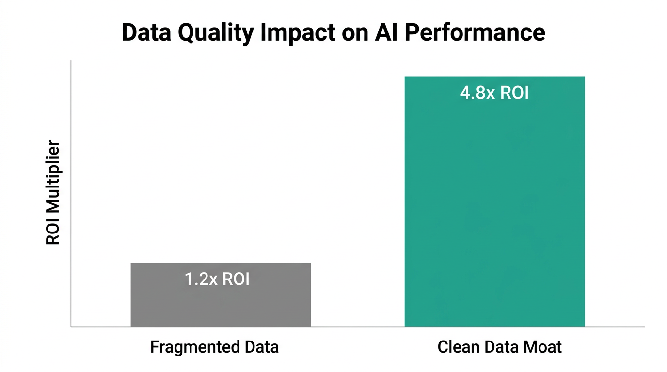 Comparison of ROI outcomes between fragmented data and clean data moats.
