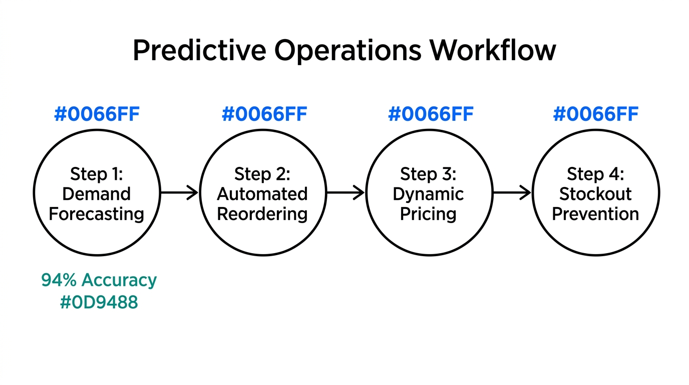 Step-by-step workflow for predictive e-commerce operations and inventory management.