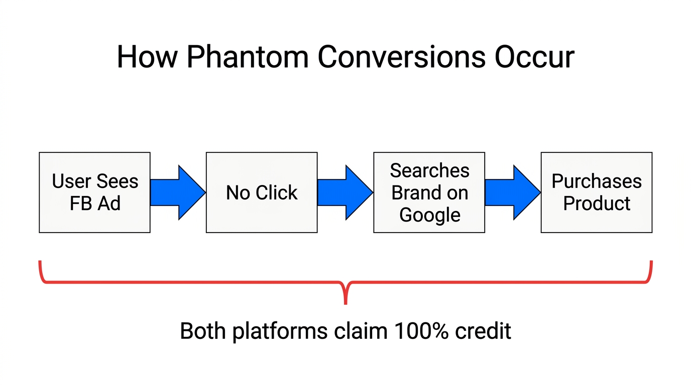 Visualizing how multiple platforms claim credit for a single customer purchase.