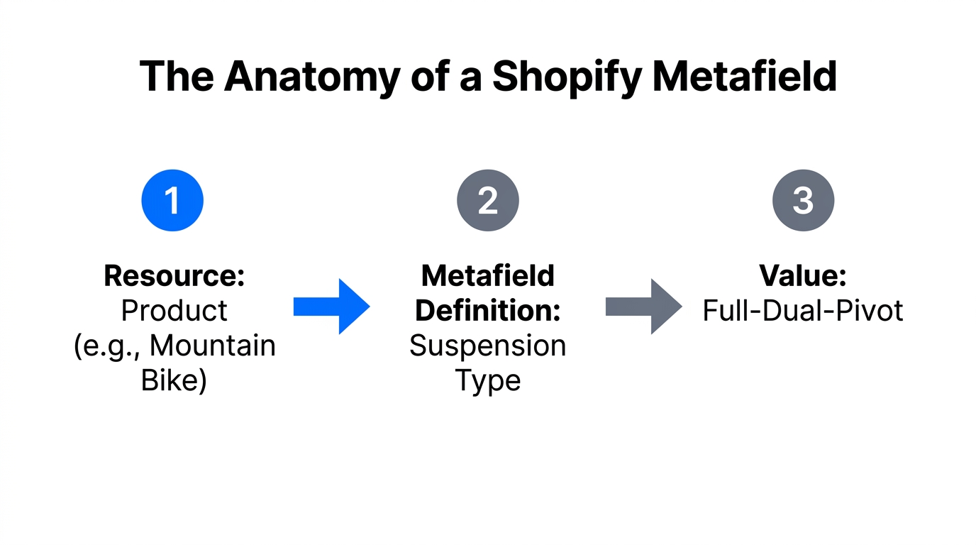 How metafields structure individual product data points for Shopify resources.
