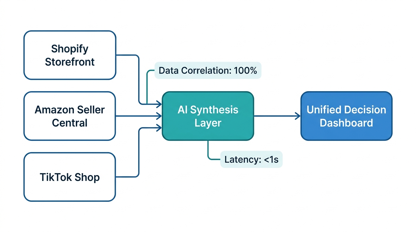 Workflow of data synthesis from multi-channel inputs into one dashboard.