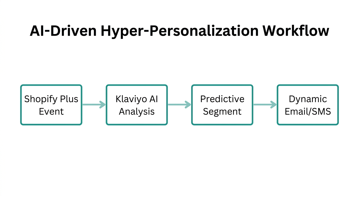 Automation flow demonstrating AI-driven personalization from Shopify to Klaviyo.