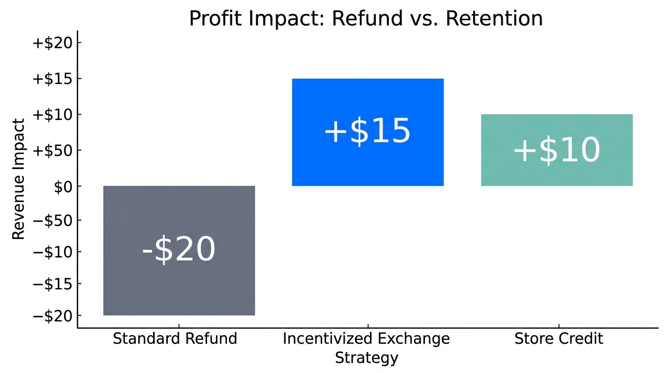 Comparison of profit margins between traditional refunds and strategic exchange incentives.