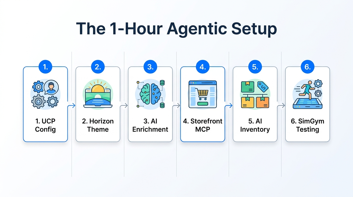 The six-step roadmap for launching an agent-ready Shopify store.