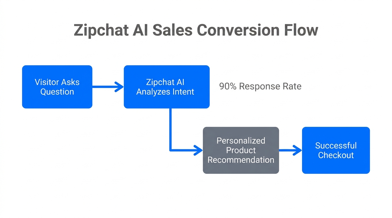 Step-by-step workflow of how Zipchat AI converts visitors into sales.