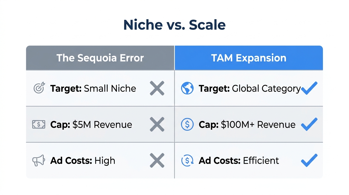 Comparison of growth ceilings between niche focus and TAM expansion.