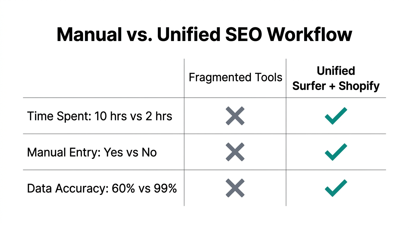 Comparing operational efficiency between manual SEO and unified toolsets.