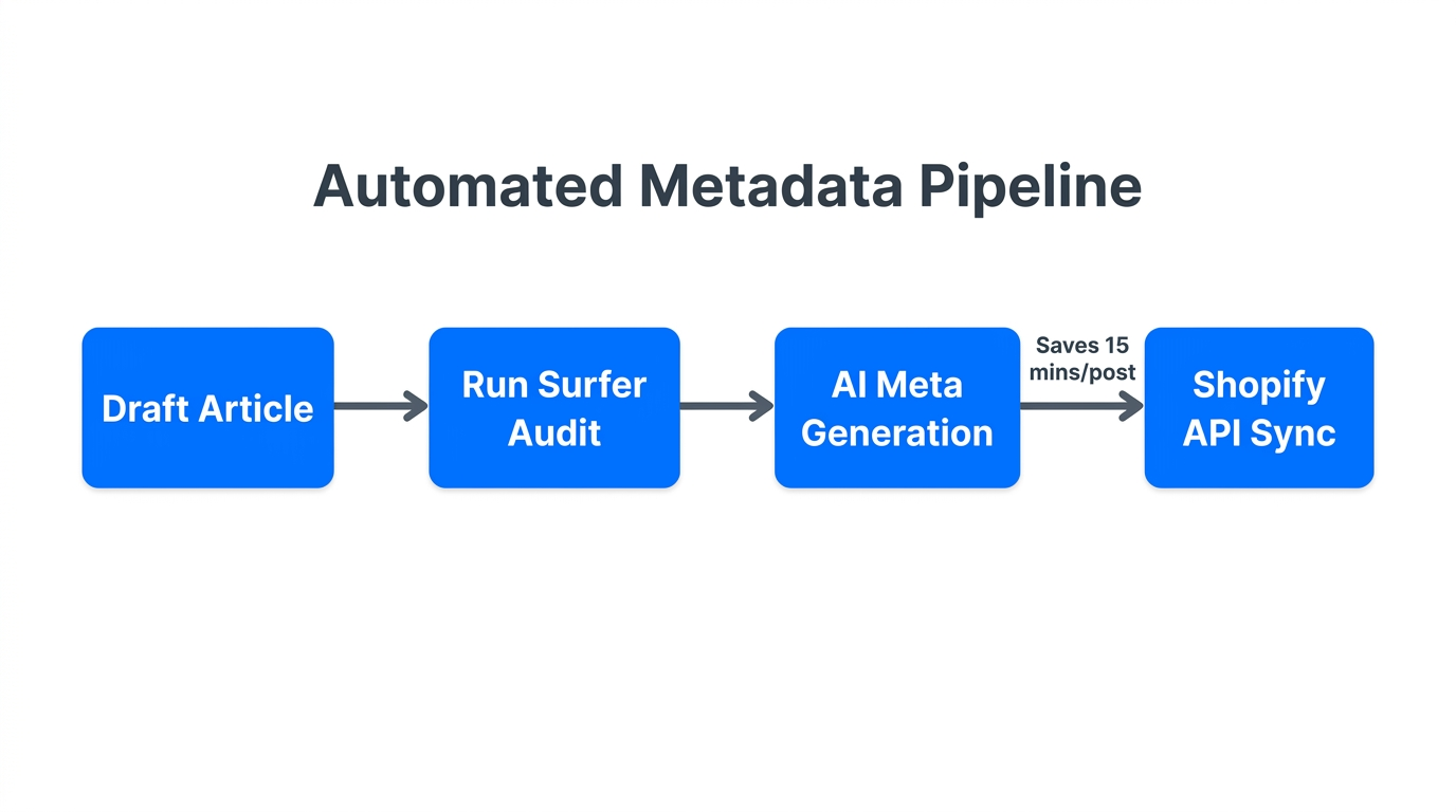 The step-by-step workflow for automating Shopify metadata updates.