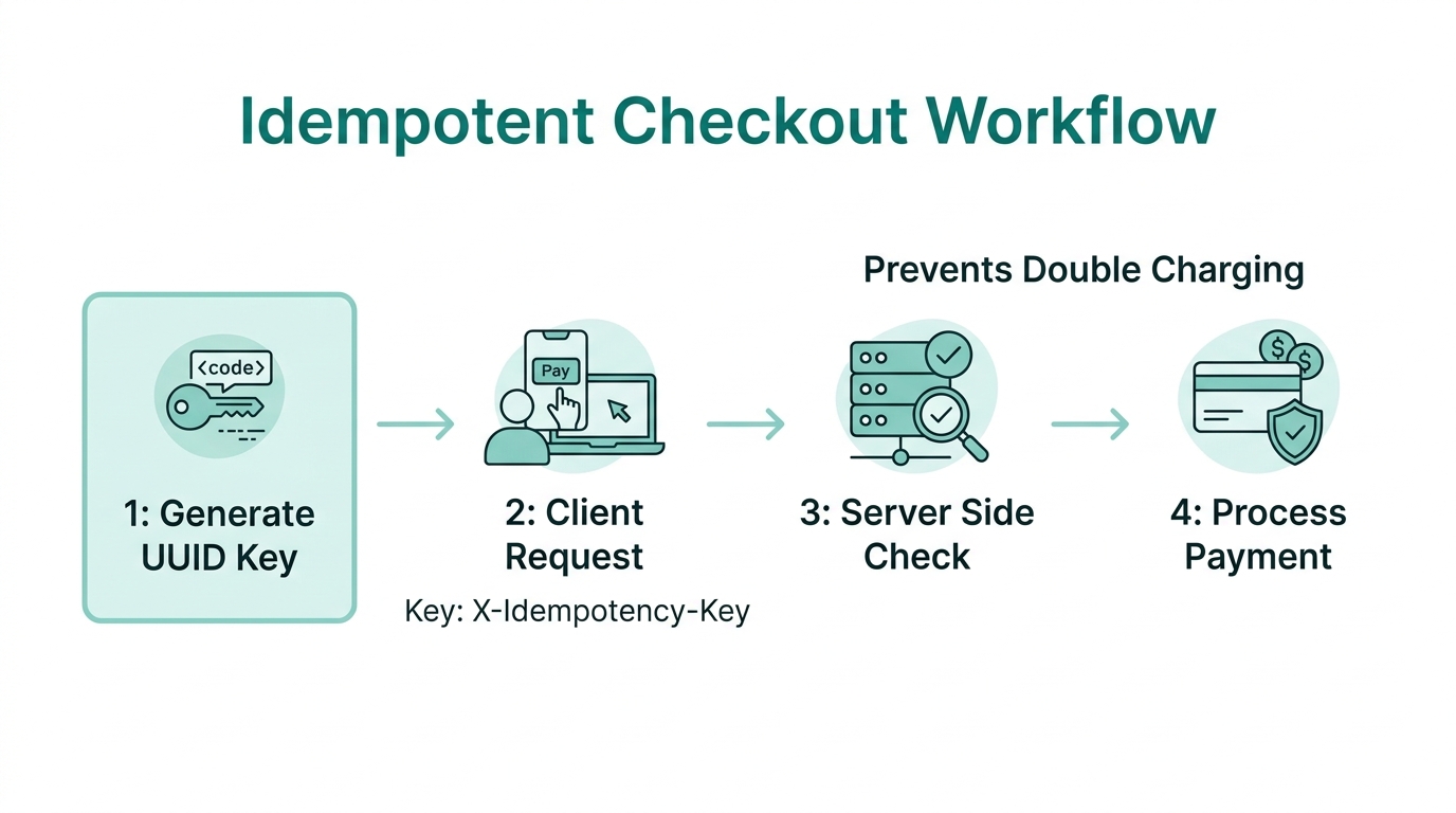 Four-step process for managing secure, idempotent AI transactions.