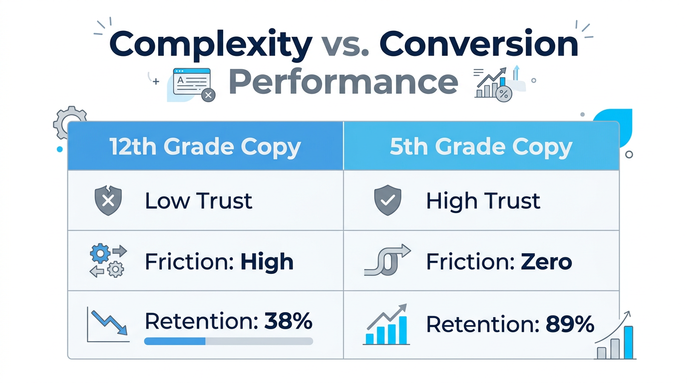 Comparison of user retention and trust by reading grade level.