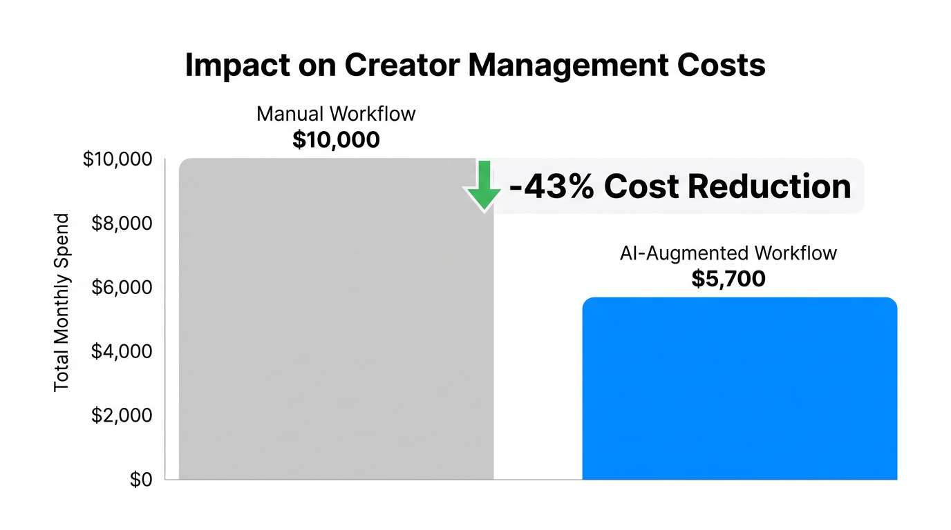 Cost comparison showing 43% savings with AI-driven creator management.