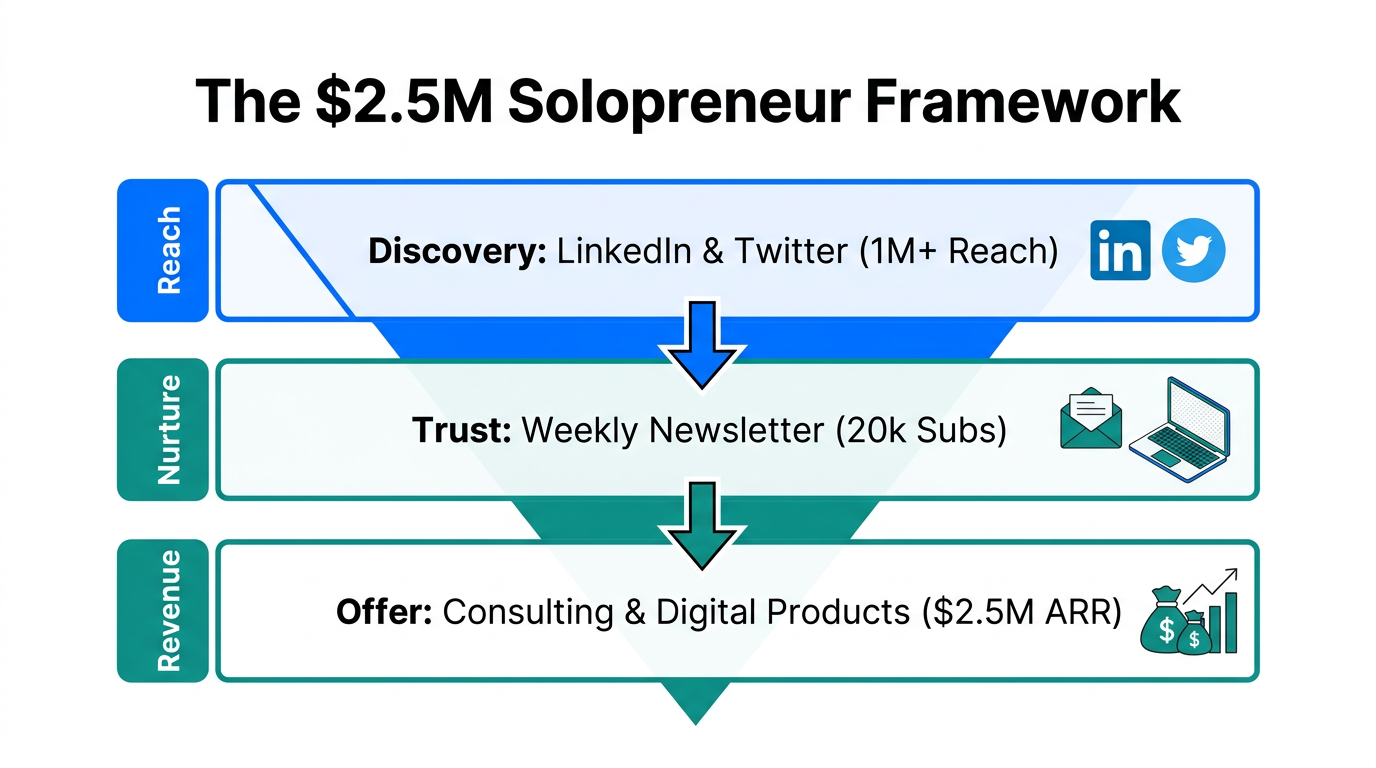 The three-stage funnel architecture for scaling to $2.5M revenue.