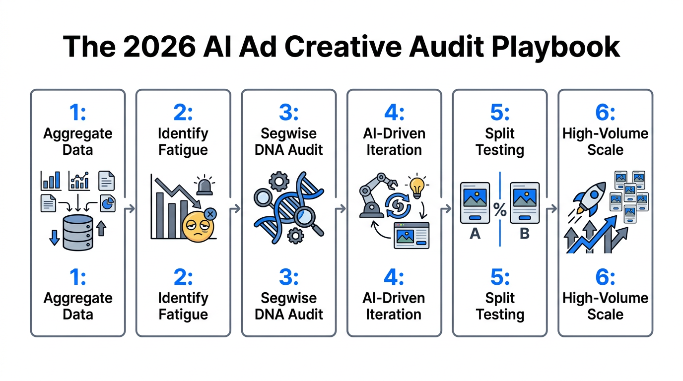 The systematic six-step workflow for auditing and scaling ad creatives.