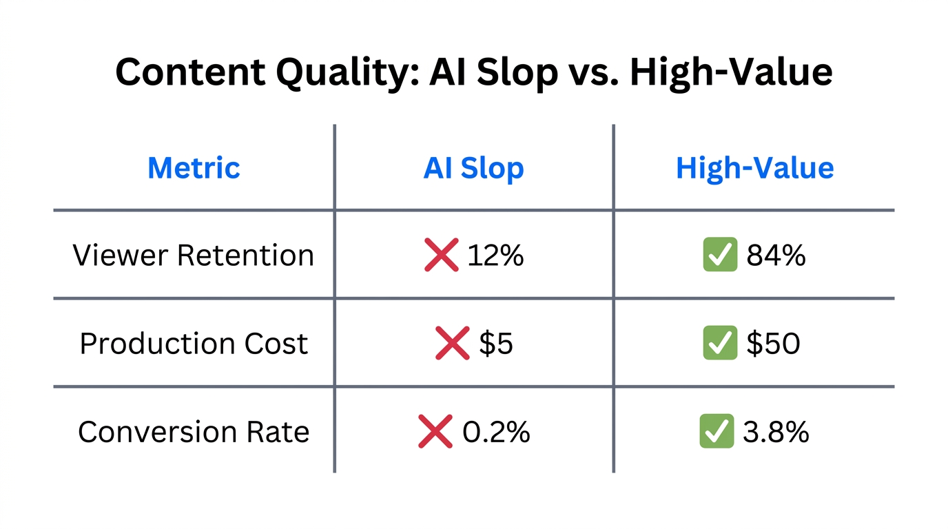 Performance data comparing generic AI content against personalized high-value video.