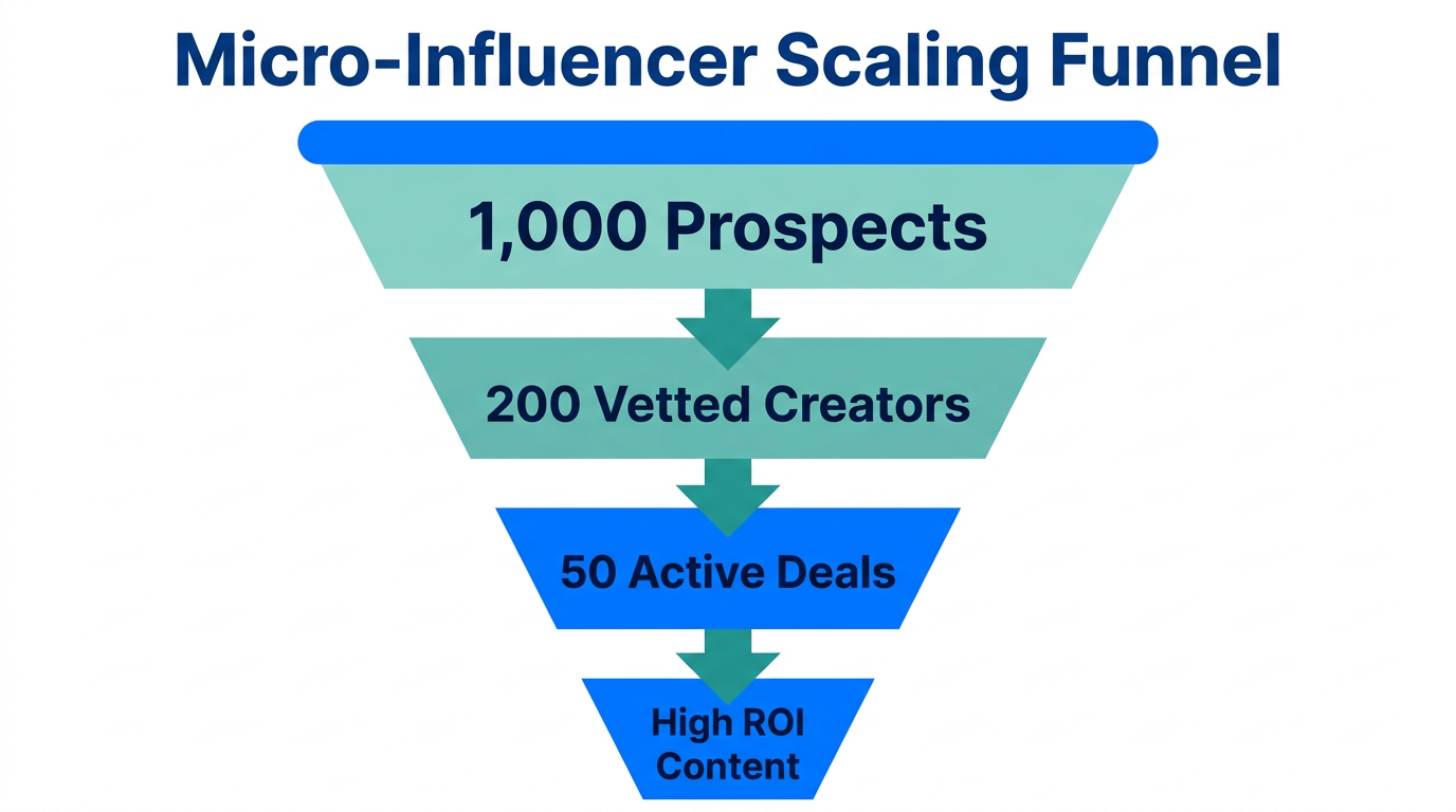 A strategic funnel for scaling micro-influencer outreach and conversion.