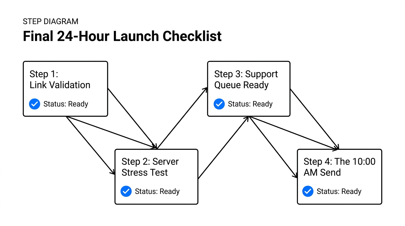 The critical technical and marketing steps for launch day readiness.