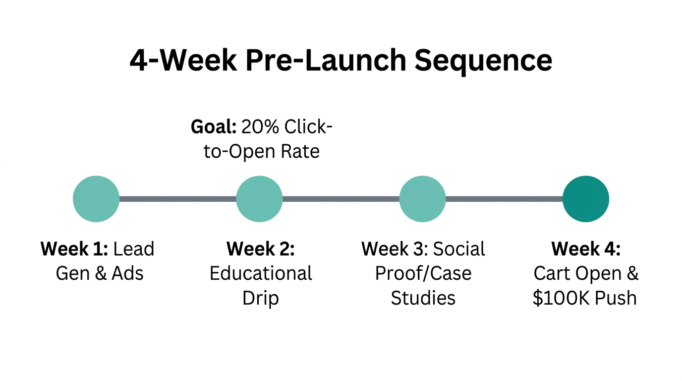 A weekly breakdown of the pre-launch email warmup sequence.