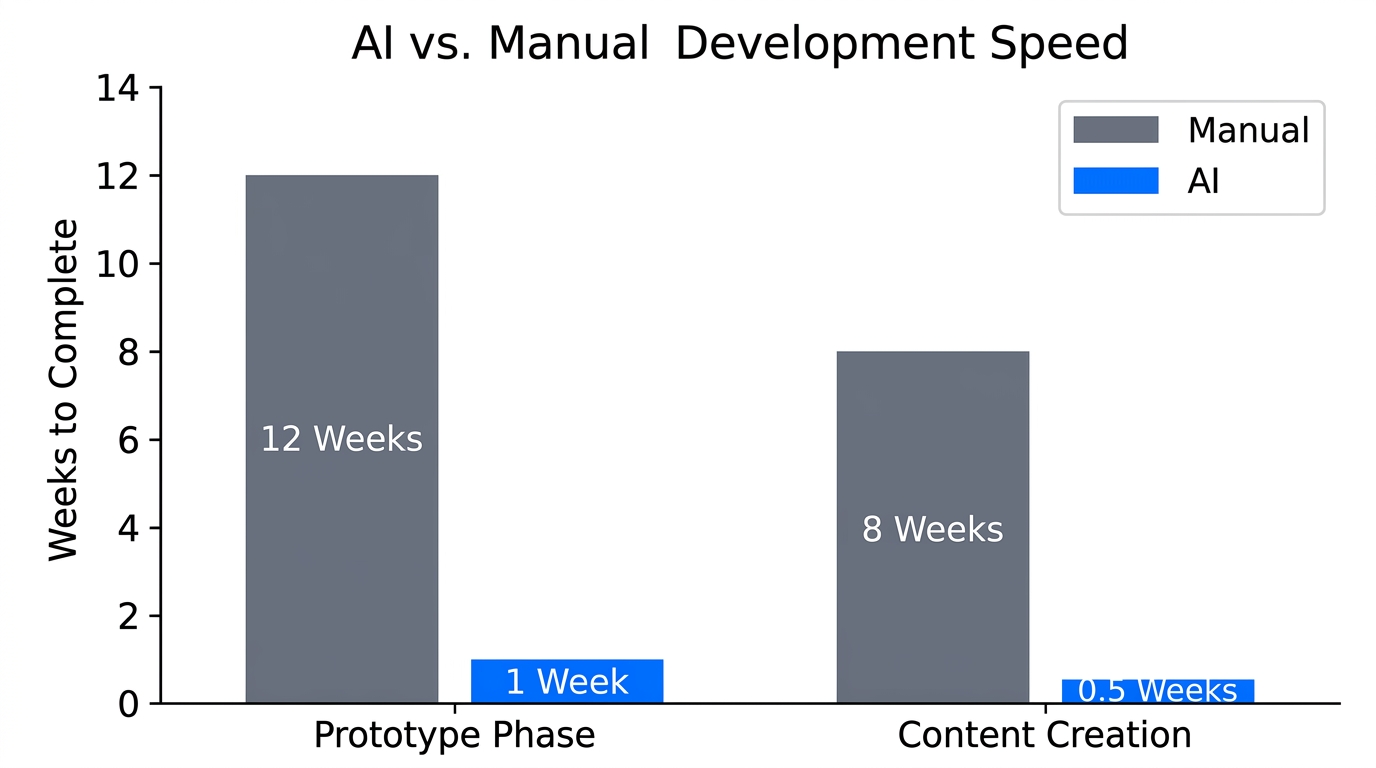 Data visualization comparing manual development time versus AI-assisted speed.