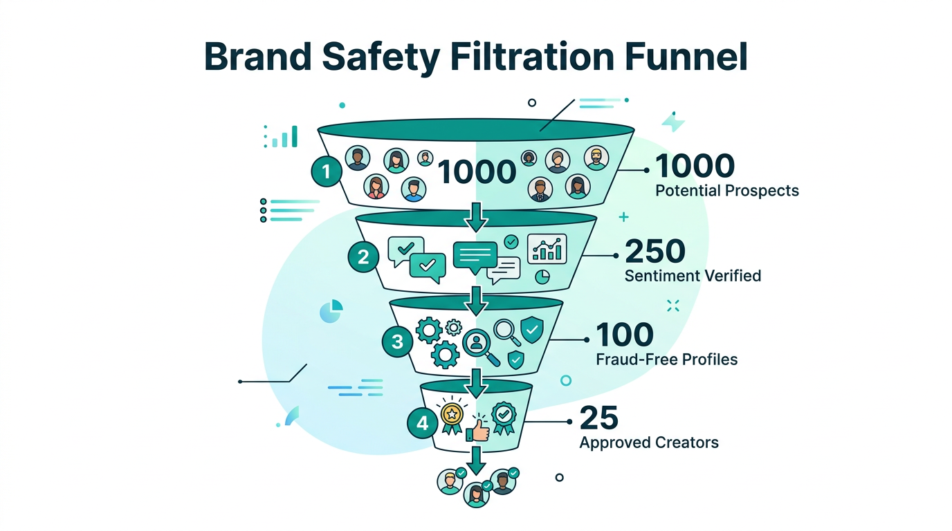 Filtering process to identify high-safety creators from a large pool.