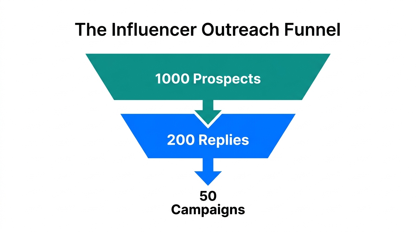 A typical influencer marketing funnel from discovery to conversion.