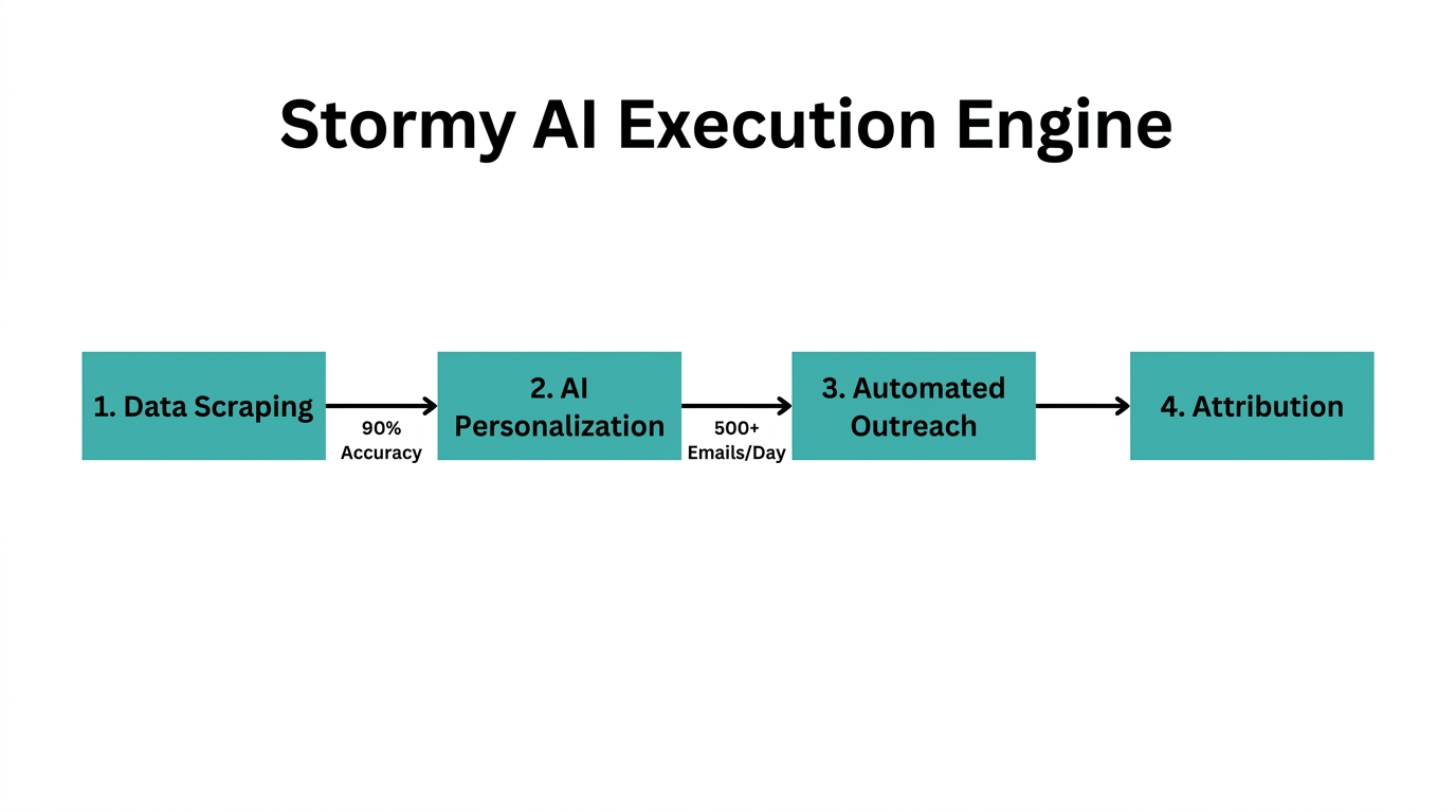 Stormy AI’s automated workflow from creator discovery to campaign attribution.