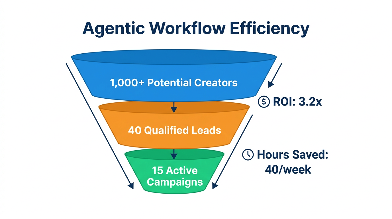 Efficiency funnel showing how agentic AI filters creators for better ROI.