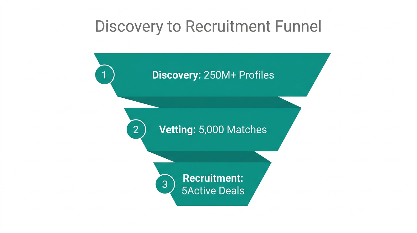 Visualizing the narrowing process from broad discovery to active recruitment.