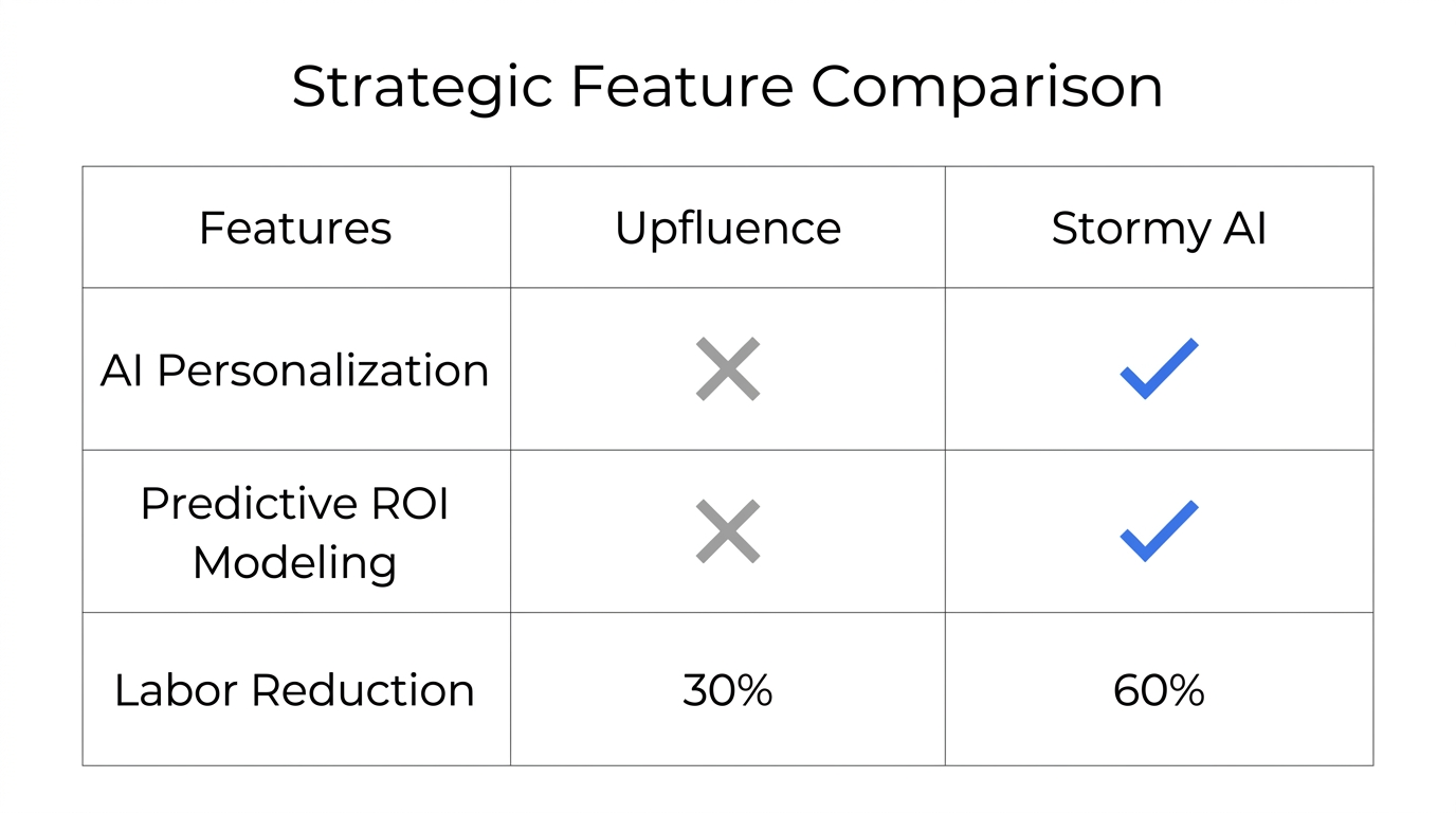 Side-by-side feature and performance comparison of Stormy AI and Upfluence.