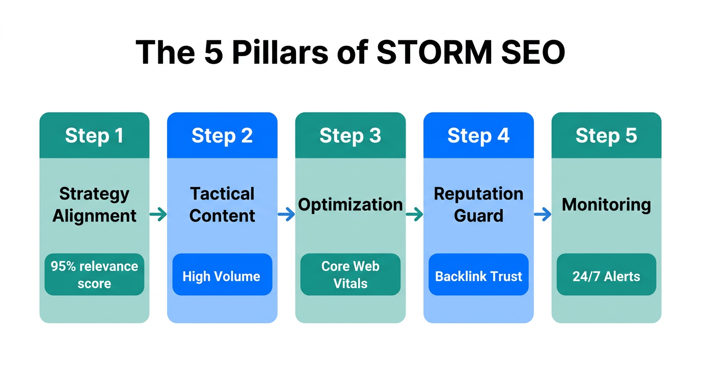 The five-step STORM SEO framework for brand protection.