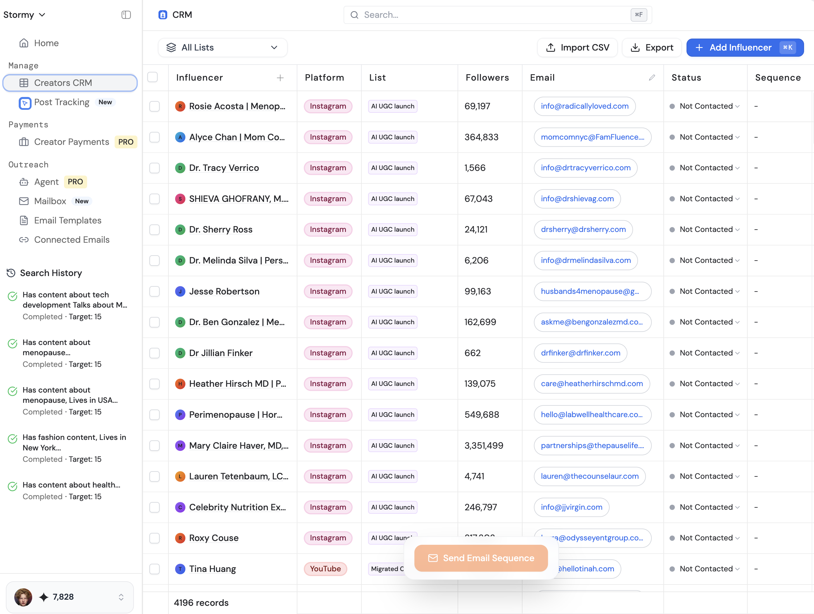 Stormy AI creator CRM dashboard