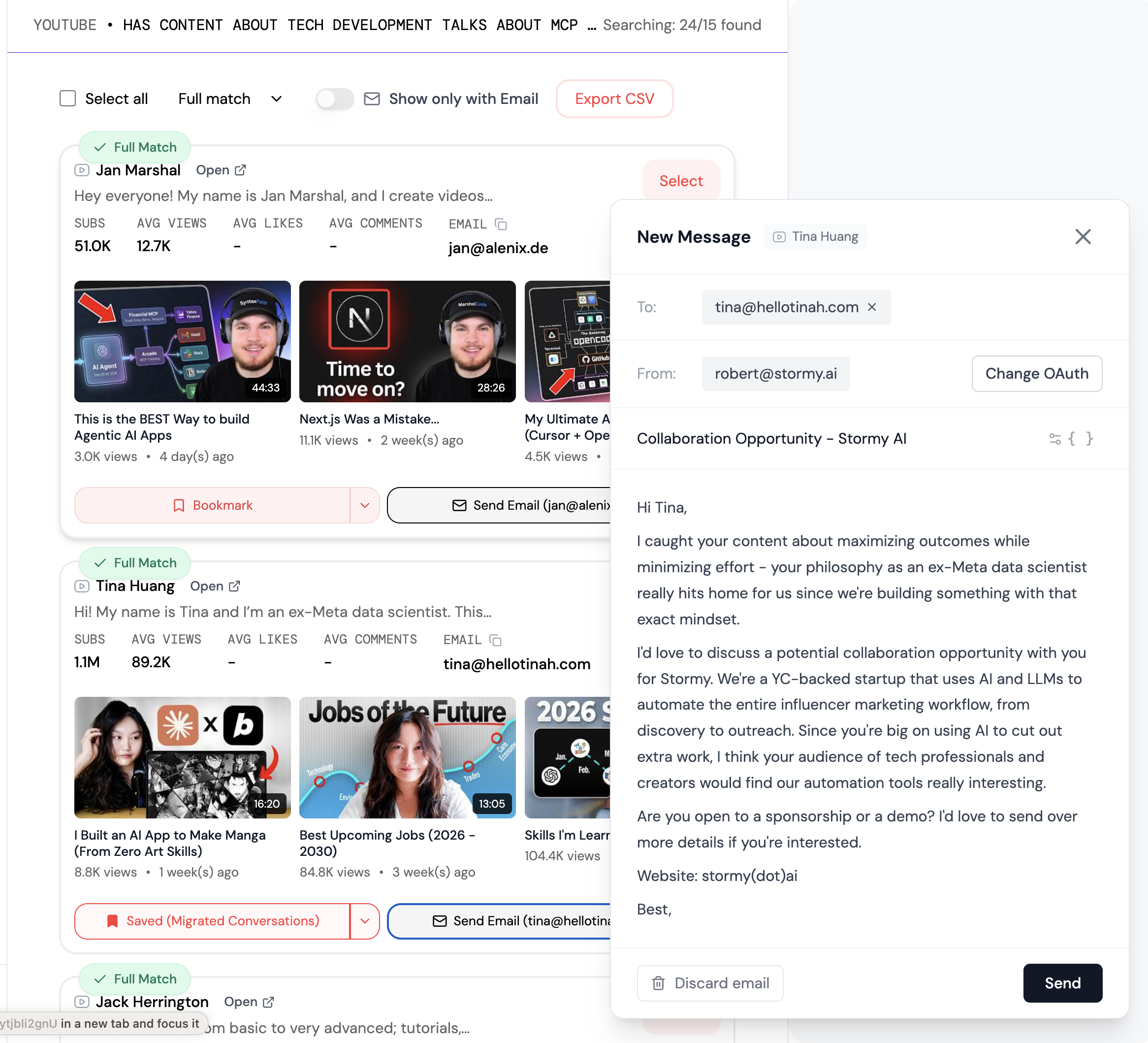 Stormy AI personalized email outreach to creators
