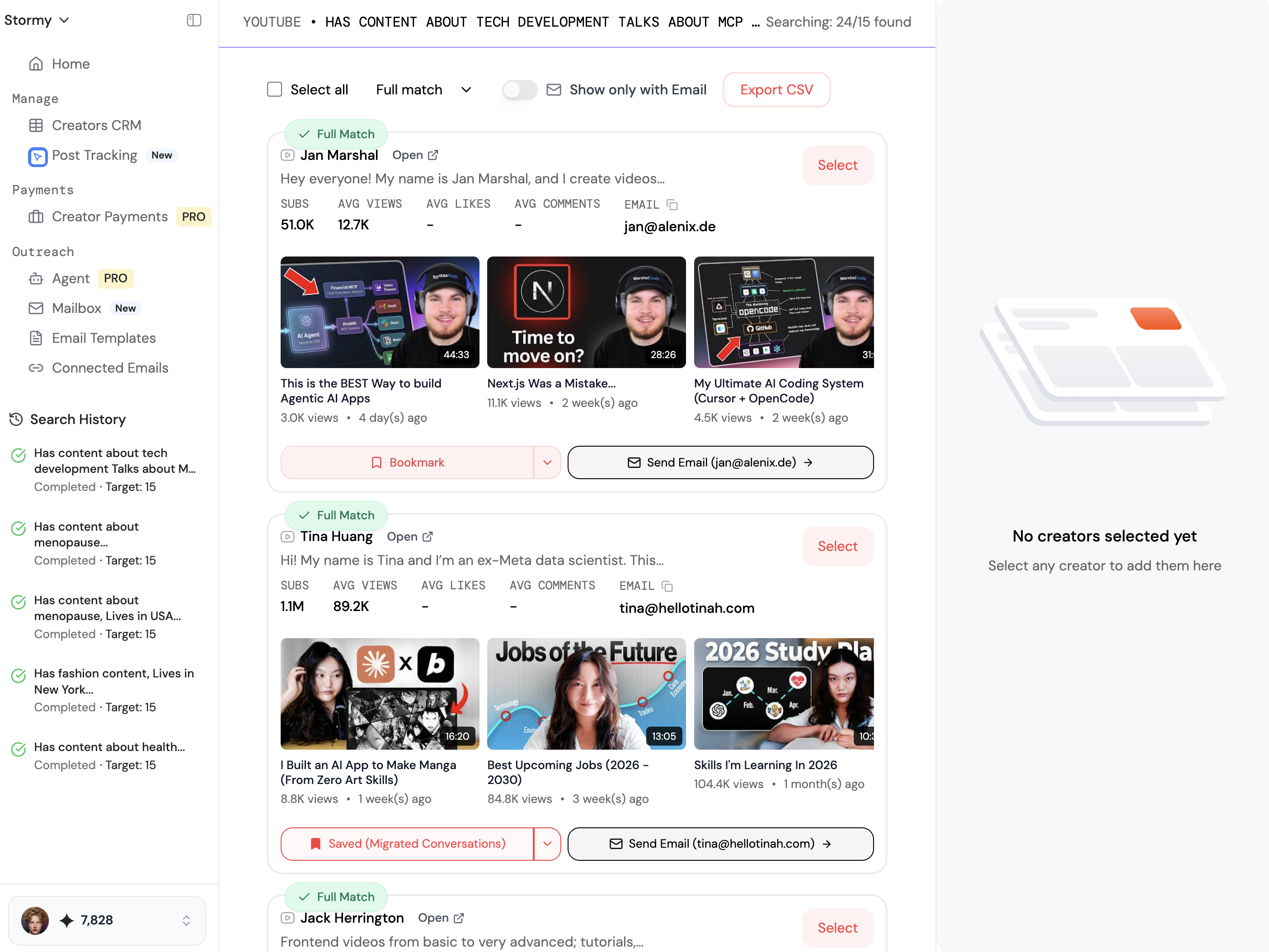 Stormy AI search and creator discovery interface