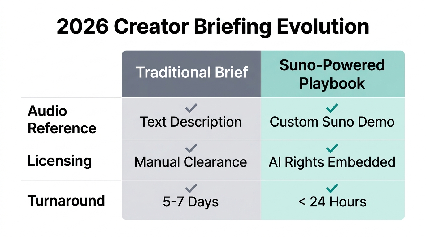 Comparison of traditional influencer workflows versus AI-integrated music strategies.