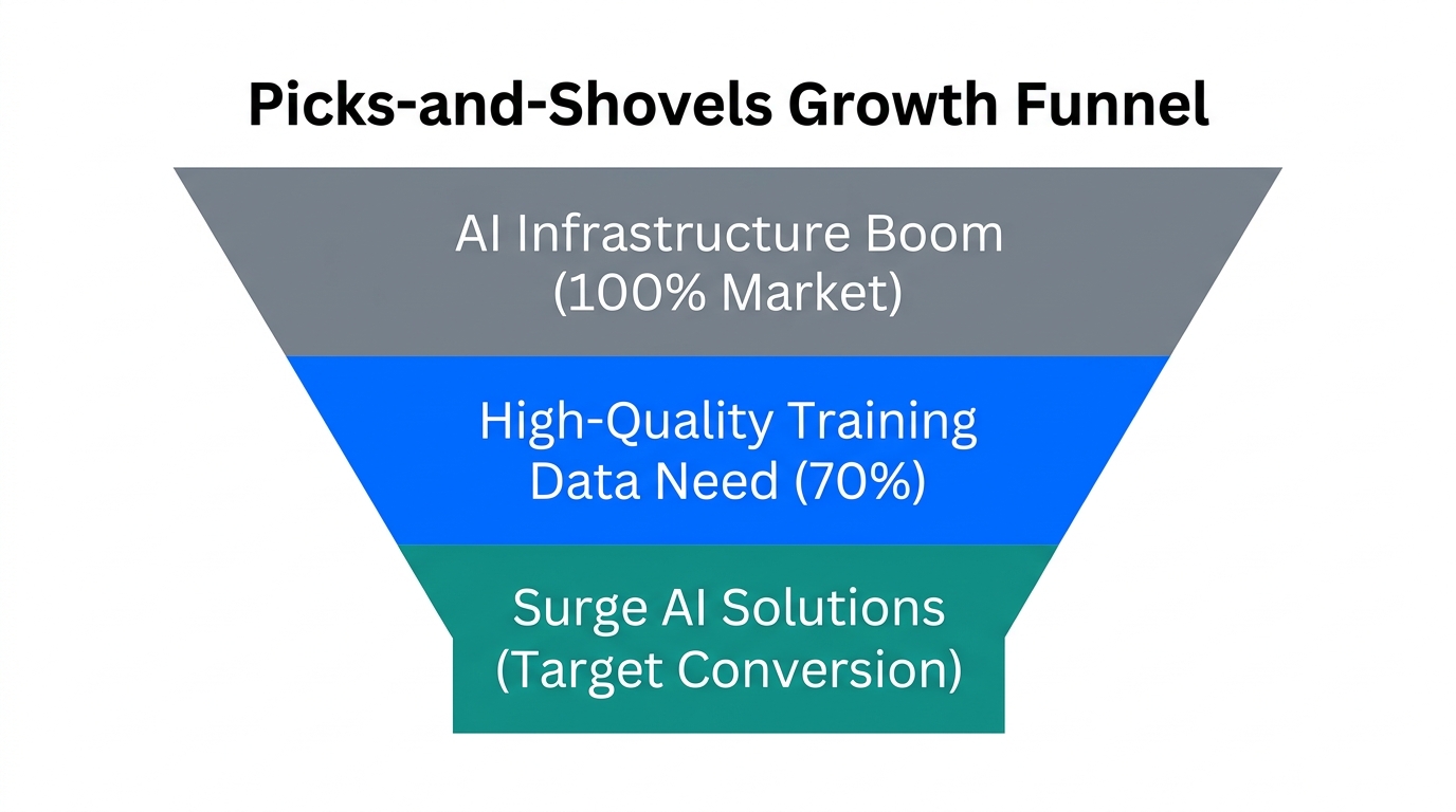 How Surge AI captures value by providing essential infrastructure tools.