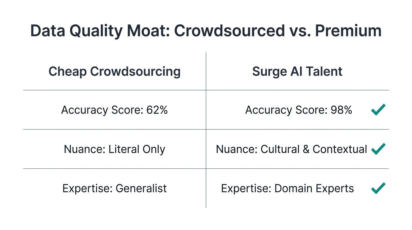 A comparison showing the accuracy gap between crowdsourcing and premium talent.