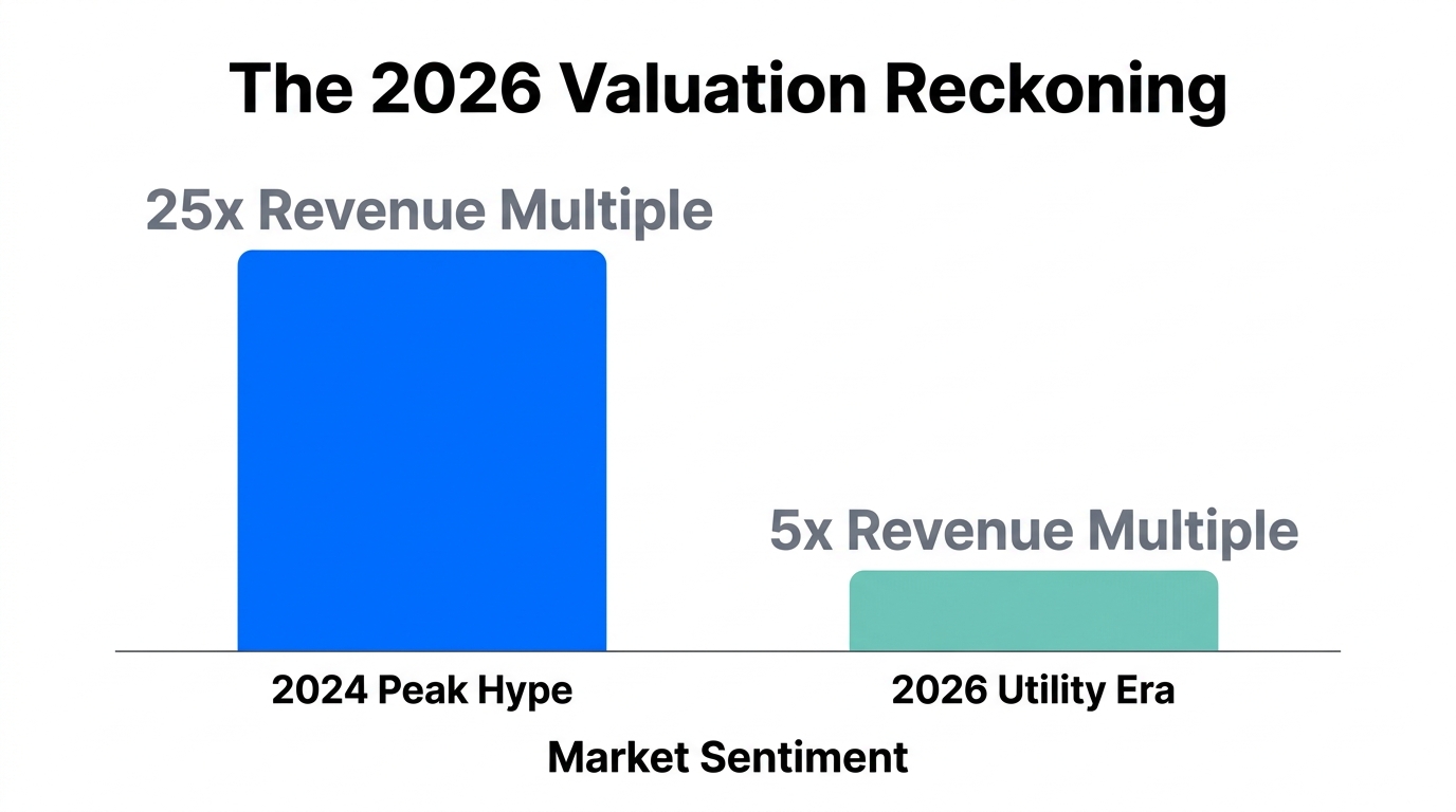 Market valuation shift from AI hype to utility multiples.