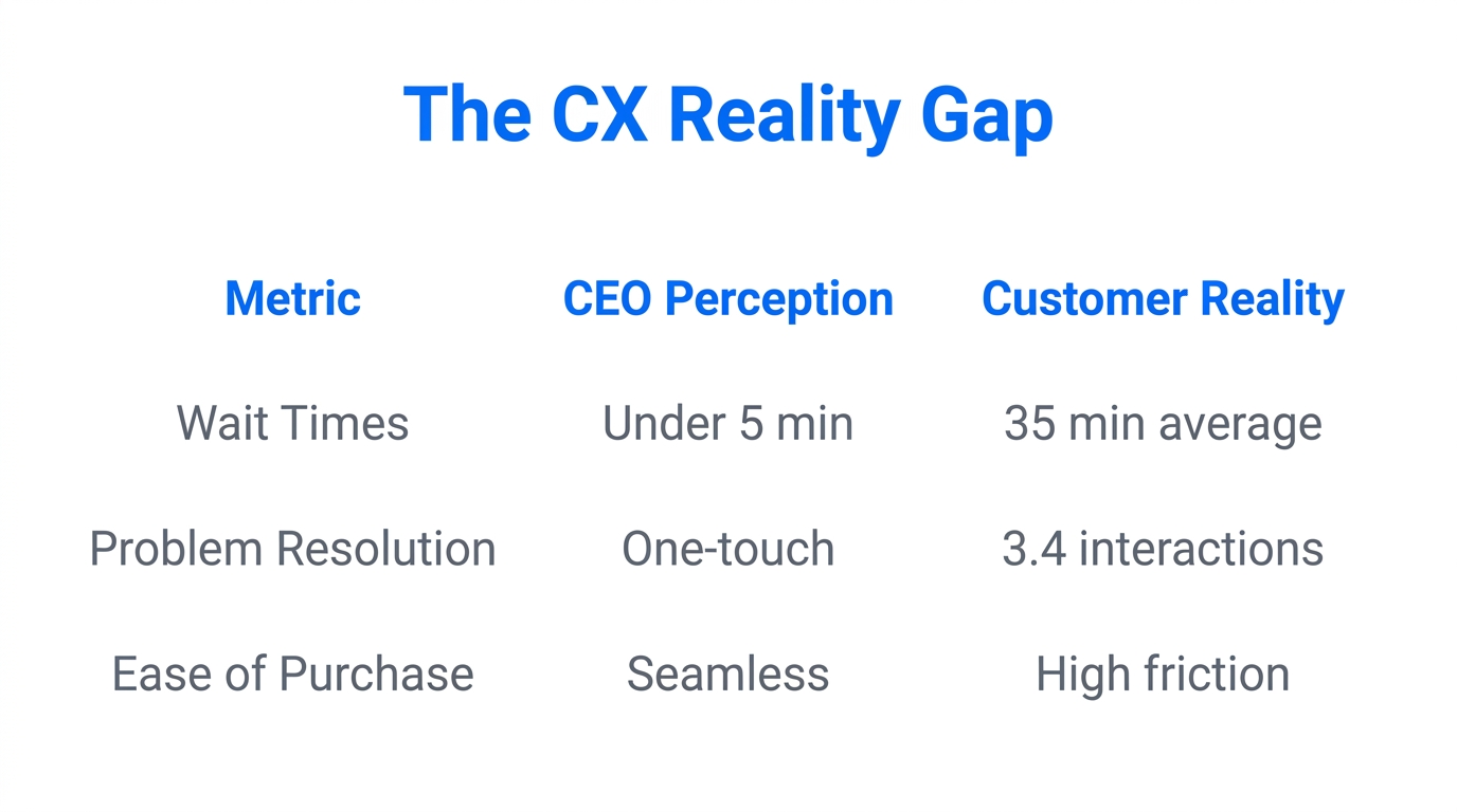 Comparison table showing the discrepancy between executive perception and customer data.