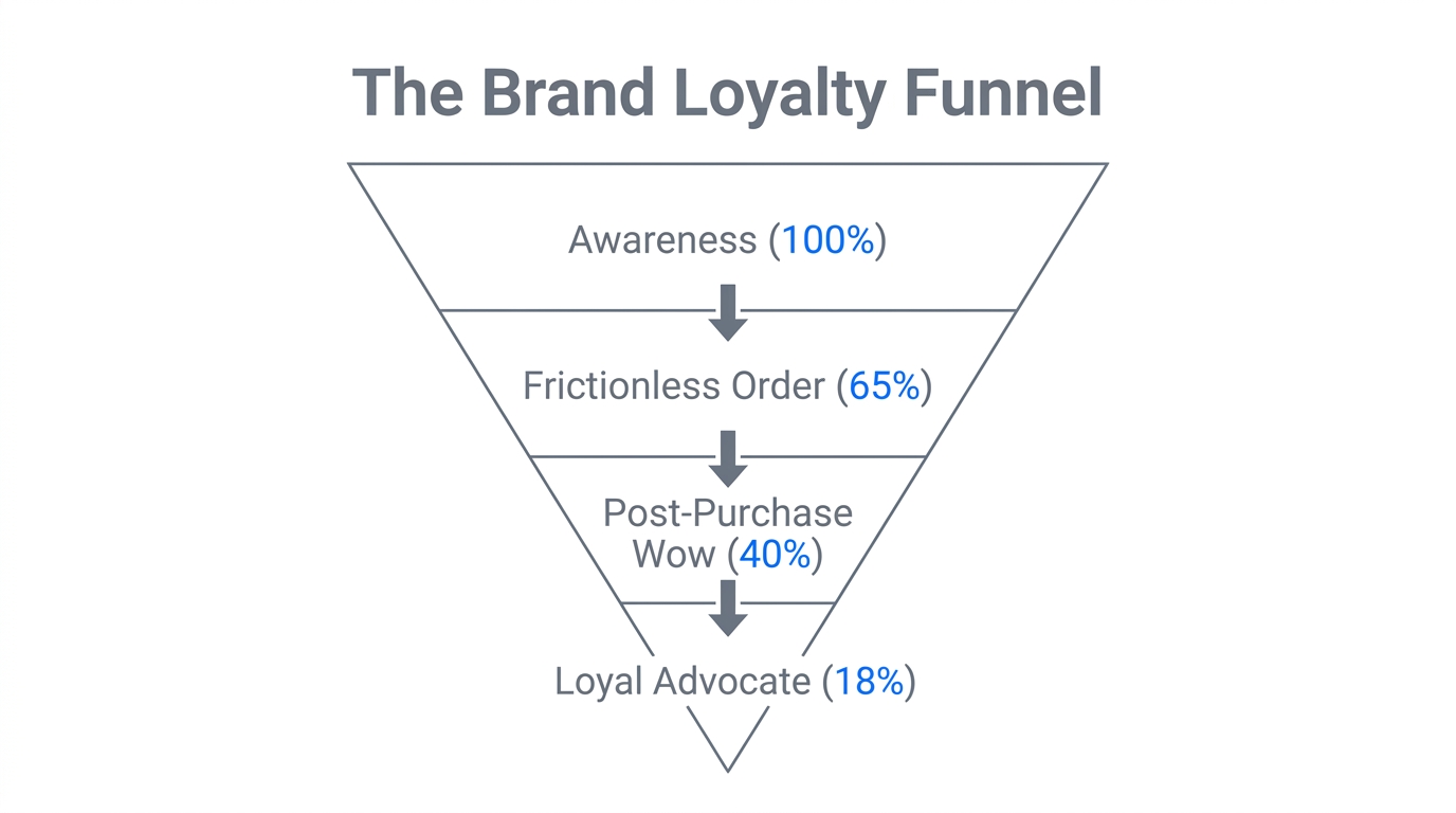 Funnel showing the conversion of customers into long-term brand advocates.