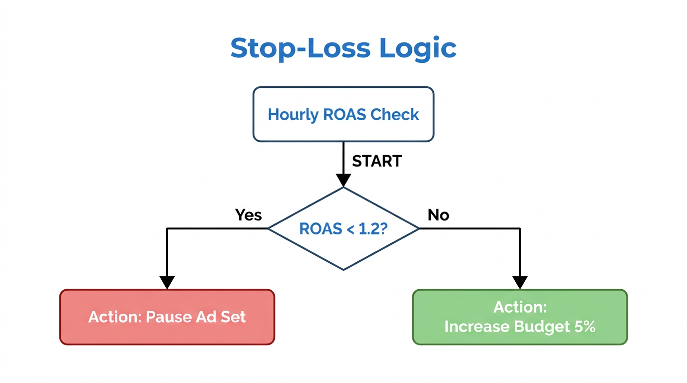 Logic diagram for implementing automated stop-loss rules in growth engineering.