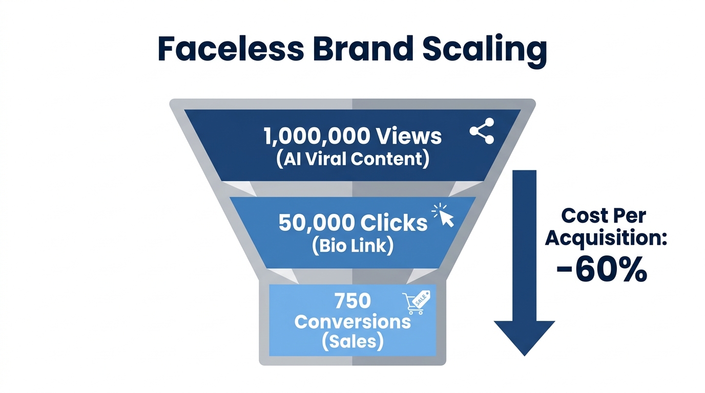 Conversion funnel for faceless brands using automated UGC strategies.