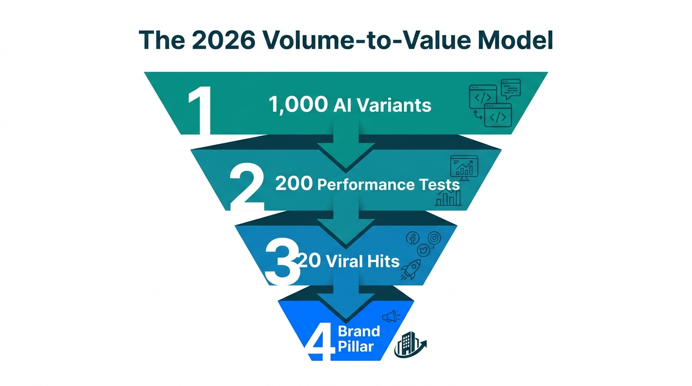 A funnel showing how volume leads to brand-defining viral content.