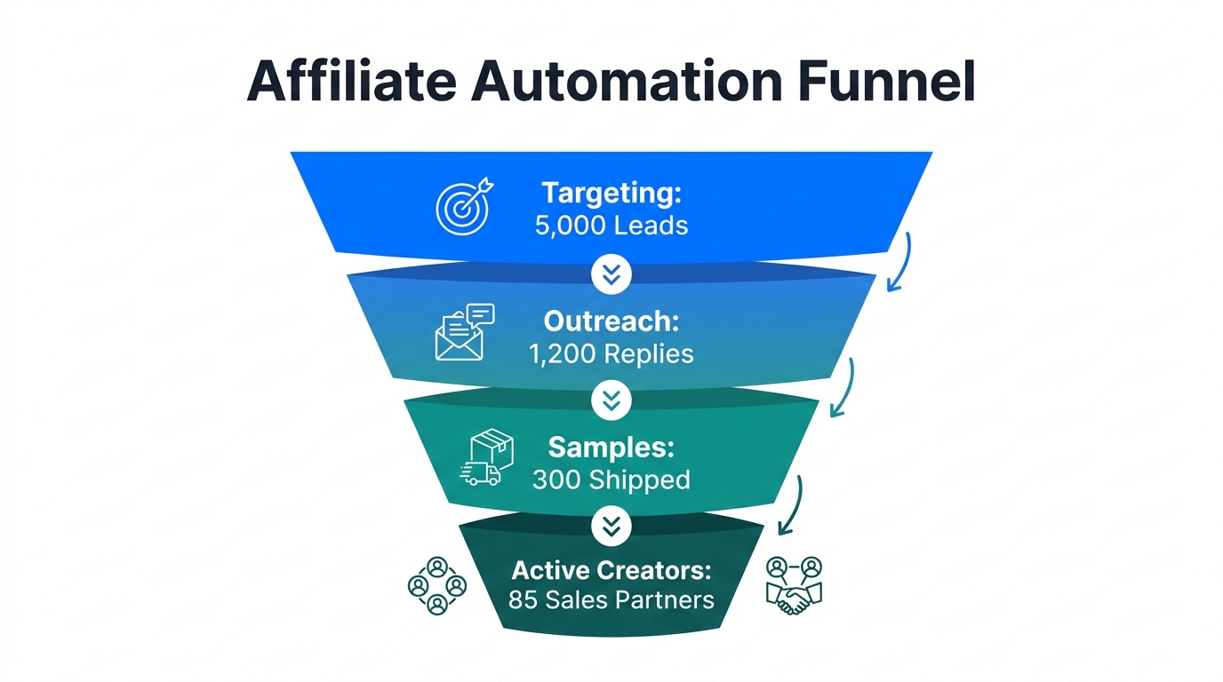 Projected funnel metrics for a high-scale affiliate automation program.