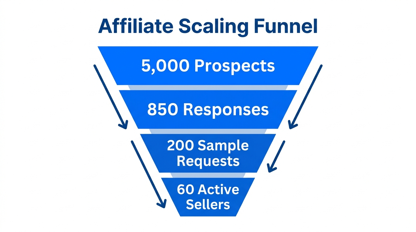 Conversion funnel data showing scaling from prospects to active sellers.