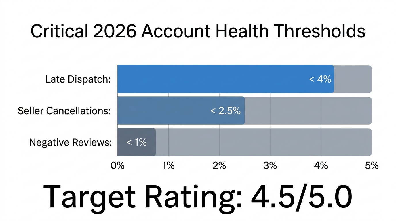 Key performance metrics required to maintain a healthy seller rating.