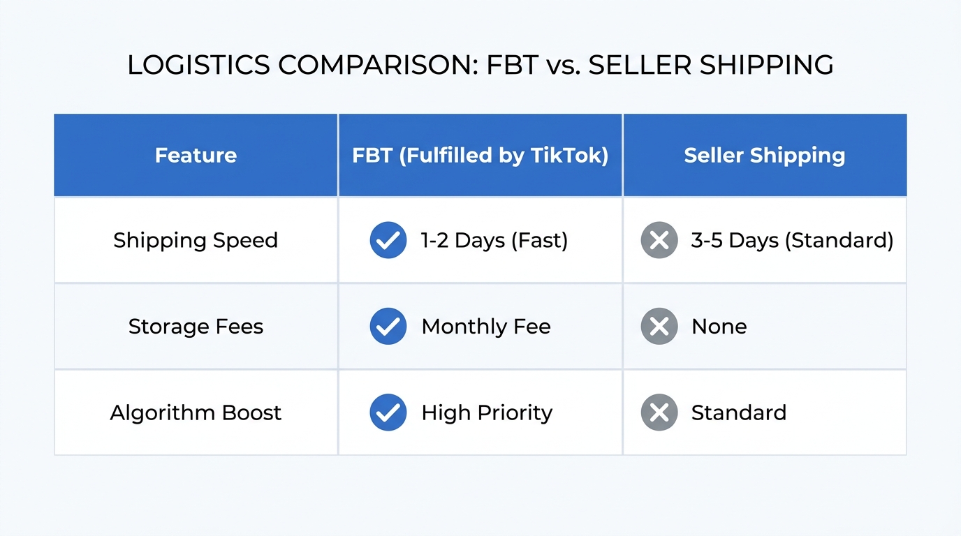 Comparison of FBT versus standard TikTok Shipping options for brands.