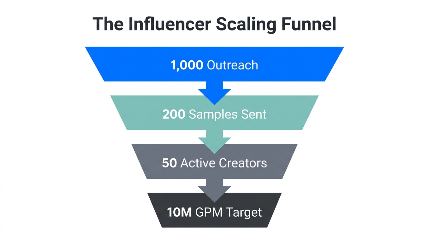 High-volume influencer recruitment and conversion funnel for TikTok Shop