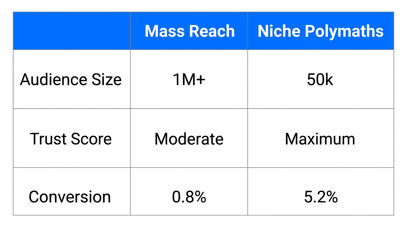 Comparing performance metrics between mass market and niche influencers.